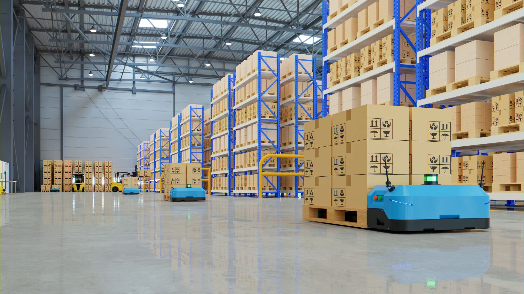 Automated guided vehicle systems in a warehouse with high racks